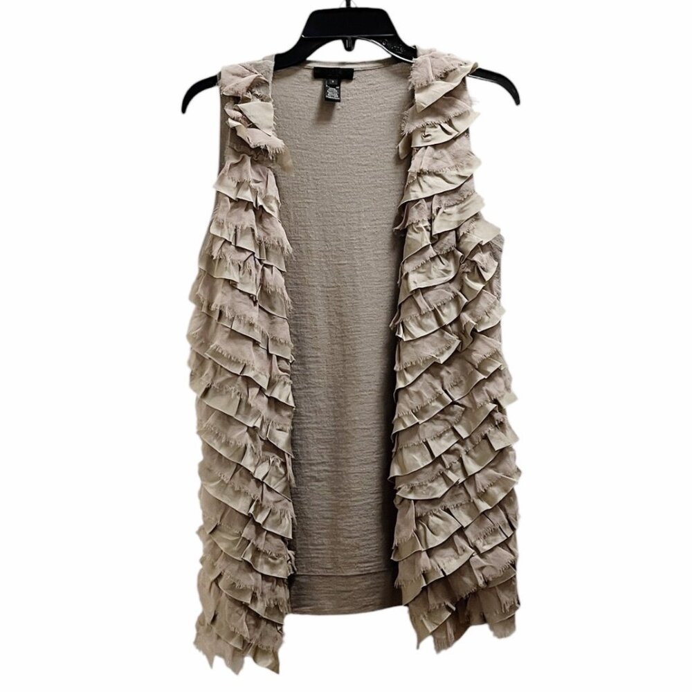 J.Crew Collection Sweater Vest Cardigan Size Small Merino Wool Silk Griege